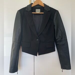 Guess by Marciano Black Cropped Blazer with Leather Sleeves